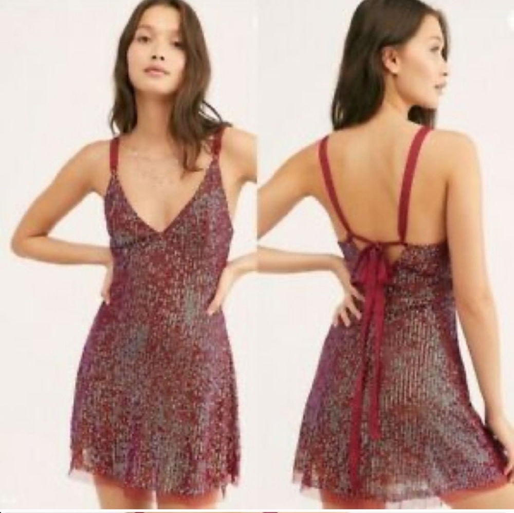 Free People Red Gold Rush Mini Dress Size Small